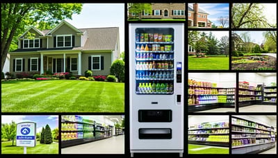 Collage of lawn care, real estate, and vending machine services Collage of lawn care, real estate, and vending machine services